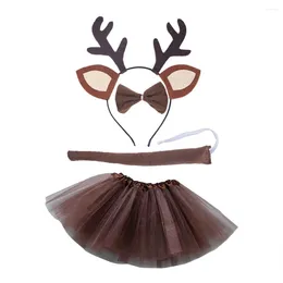 Hair Accessories Girls Kids Deer Elk Animals Theme Costume Tulle Skirt With Ears Headband Bow Tie Tail For Halloween Dress Up Cosplay