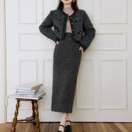 Two Piece Dress High Quality Women Autumn Winter Twill Cotton Clip 2 Sets Lady Fashion Elegant Slim Coat And Pencil Skirt Suit