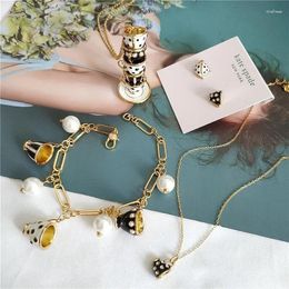 Necklace Earrings Set Asymmetric Enamel Glaze Blue Tea Cup Teapot Bracelet Wholesale Jewelry For Woman Trend