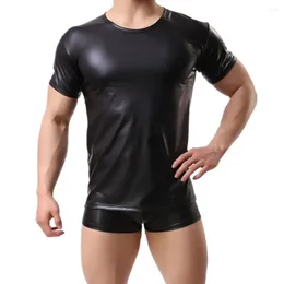 Men's T Shirts Plus Size Mens Shiny Leather T-shirt Short Sleeve Soft Matte Tees Male High Elastic O-neck Shaping Vest