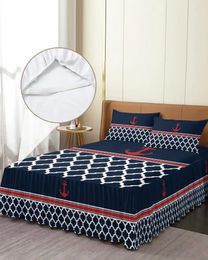 Bed Skirt Navy Blue Striped Anchor Elastic Fitted Bedspread With Pillowcases Protector Mattress Cover Bedding Set Sheet