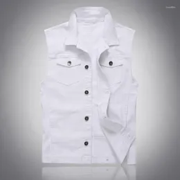 Men's Vests Cotton White Cowboy Jacket Retro Sleeveless Blouse Male Fashion Casual Frayed Vest Denim Coat High Quality