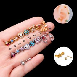 Surgical Stainless Steel Star Heart Butterfly Screw Barbell Earring Ball Helix Studs Earrings Cartilage Micro Inlay Colored Cz Zircon Piercing Jewelry Bijoux