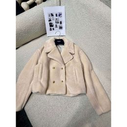 Women's Wool & Blends Autumn/winter Lamb Coat Handsome Warm Flip Collar Jacket Version Double Breasted Decorative