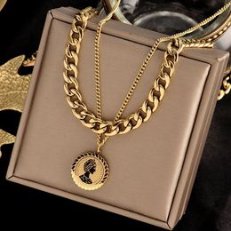 2 Pcs Set Vintage Multilayer Suit Necklaces Notre Dame Double Layer Coin Pendant Necklace Personality Jewellery for Woman Man Gifts 2555