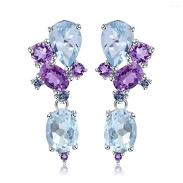Stud Earrings GEM'S BALLET 925 Sterling Silver Natural Blue Topaz Amethyst Candy For Women Romantic Wedding Jewelry