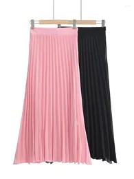 Skirts MESTTRAF Sexy Design 2024 Fashion Solid Color With Lining Pleated Midi Skirt Vintage High Waist Side Zipper Female