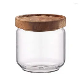 Storage Bottles 400 ML Wood Lid Glass Airtight Canister Kitchen Jars Food Container Grains Tea Coffee Beans Jar