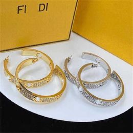 22% OFF Fenjia F-letter niche design water diamond 925 silver needle brass and earrings for women