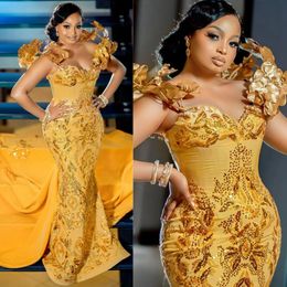 Gold Aso Ebi Prom Dresses for Special Occasions Sparkling Straps Sequined Lace Formal Evening Gowns for Black Women Birthday Party Gowns Engagement Gown AM309