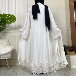 Ethnic Clothing Embroidered Cardigan Robe Dubai Turkey Muslim Dress Elegant For Women Long Solid Kaftan Femme Musulman