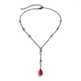 Pendant Necklaces Vintage Gothic Blood Drop Tassel Choker - European And American Cross-border Jewelry