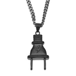 Men Women Gold Black Plug Pendant Stainless Steel Gold Colour Bling Hip hop Necklace Cuban Chain Fashion Punk Jewelry2902