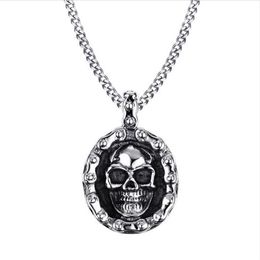Mens Bike Necklaces Stainless Steel Vintage Skull Motorbike Chain Pendant Necklace for Men Boy Punk Style Jewellery PN-706306m