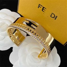 18% OFF F Family Letter Inlaid Opening Adjustable Brass Material Fashion Small Design Bracelet