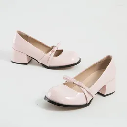 Dress Shoes Women Bow Buckle Genuine Leather Thick Chunky Heels Round Toe French Mary Jane Sweet Lolita Kawaii Style