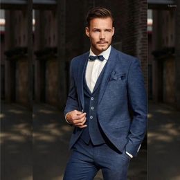 Men's Suits Elegant Blue 3 Piece Jacket Pants Vest Single Breasted Notch Lapel Formal Wedding Party Trajes Elegante Para Hombre