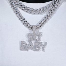 Iced Out Bling Hip Hop CZ Letters 90S BABY Pendant Necklace Gold Silver Color Zircon 90 Charm Necklace Men's Women Jewelry207q