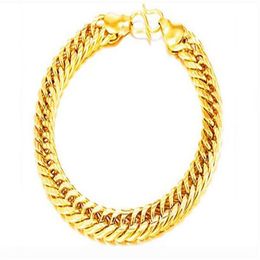 18k real gold plated gold color bracelet size 8mm 20cm big thick chain bangle for men jewelry whole178F