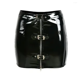 Skirts Fashion Women Shiny Wetlook Leather Black Tight Mini Zipper Sexy Girls High Waist Bodycon Party Night Club Short Skirt