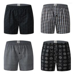 Underpants Men's Cotton Boxer Shorts Casual Plaid Elastic Waistband Mens Underwear Woven For Home Loose Breathable