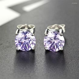 Stud Earrings Shining Crystal Round Stone White Zircon Small For Women Classic Silver Colour Jewellery Wedding Accessories