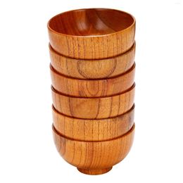 Dinnerware Sets 6 Pcs Wood Bowls Serving Tableware For Rice Soup Dip Coffee Tea Decoration Wooden Salad Bowl Kitchen Cutlery Set