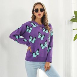 Women's Sweaters Fashion Women Clothing Butterfly Graphic Knitted Sweater Long Sleeve Sweet Tops Casual Jumper Autumn Winter Warm Knit