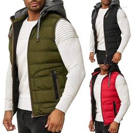 Men's Vests Outdoor Vest Slim Fit Detachable Hood And Stand Up Collar Modern Quilted