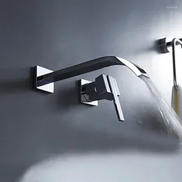 Bathroom Sink Faucets Vidric Waterfall Widespread Contemporary Sanitary Wall Mount Faucet Mixer Tap (Chrome Finish) LT-322