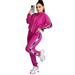 2024 Two Piece Pants Tracksuits Womens Zip Jacket and Trousers Set Casual Sweatsuits Free Ship