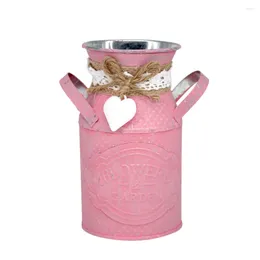 Vases Metal Flower Vase Pitcher Vintage Galvanised Can Jug Rustic Bucket Container With Handle