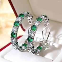 Hoop Earrings Trendy Silver Color Emerald Big For Women Round Circle Sparkling Cubic Zirconia Earring Wedding Party Jewelry Gift