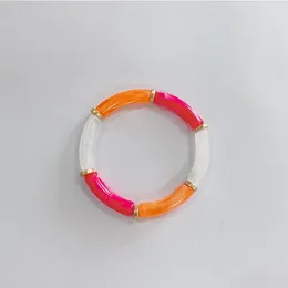 Strand Trendy Bohemian Acrylic Bamboo Bracelet For Women Resin Colorful Stretch Beaded Charm Bracelets Bangles Couple Jewelry