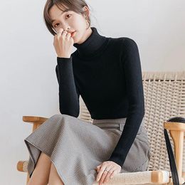 Women's Sweaters Women Sexy Turtleneck Solid Long Sleeve Ribbed Knitted Knitwear T Shirt Top Blouse Casual Elegant Lady Girl Autumn Winter