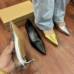 Dress Shoes Y2k Shiny Silver Heels For Women Pointed Toe Luxury Gold Elegant Party Pumps Female Spring Autumn Black In