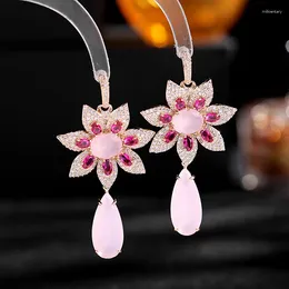 Dangle Earrings Bilincolor Fashion Pink Flower Long Big Dangling Earring For Women