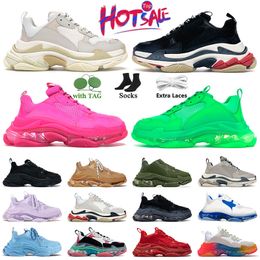 Designer Shoes triple s Men Women belenciaga Platform Sneakers Clear Sole Black White Grey Red Pink blue Royal Neon Paris 17FW mens trainers belanciaga Casual Shoes