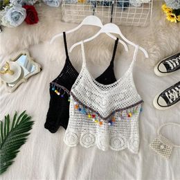 Women's Tanks Tank Top Mujer Women Spaghetti Strap Hook Flower Hollow Tassel Camisole Womens Ethnic Style Holiday Beach Camis Summer
