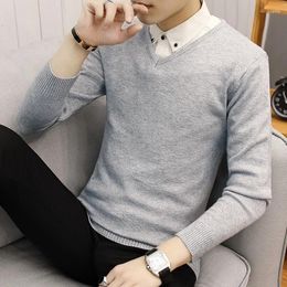 Men's Sweaters 2024 Slim Knitted Cashmere Wool Sweater Men Tops Pullovers Autumn Winter Warm Casual Solid Colour V-Neck Full Sleeve M-3XL