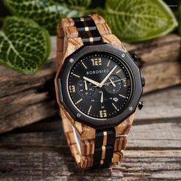 Wristwatches BOBO BIRD Watches Men Wooden Chronograph Watch Stainless Steel Wood Wristwatch For Male Customised Gift