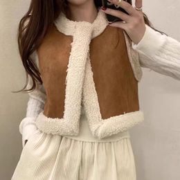 Women's Vests Beige Fleece Plush Vest Jacket 2024 Chic Winter Lamb Wool Cashmere Waistcoat For Women Female's Sleeveless Solid Tank