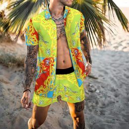 Men's Tracksuits Shirt Sets 3d Printed Retro Ethnic Style Short Sleeve Casual Oversized Beach Shorts Summer Streetwear Hawaiian Suits