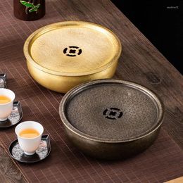 Teaware Sets Copper Pot Bearing Teapots Water Storage Tea Basin Cylinder With Lid Hammer Pattern Wash Dust Cans Chinese Tray