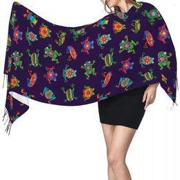 Scarves Winter Tassel Scarf Mexican Frogs Pattern Women Cashmere Neck Head Warm Pashmina Lady Shawl Wrap Bandana