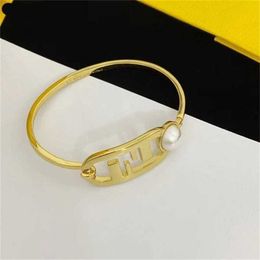 18% OFF Letter Premium Light Luxury Fashion Metal Texture with Pearl Brass Material F Style Bracelet