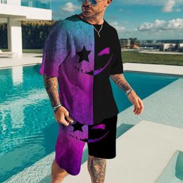 Men's Tracksuits Summer Short Sleeved T-shirt Set 3D Smile Printed Pattern Casual Oversized Top Shorts Breathable Sportswear