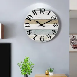 Wall Clocks Wooden Clock Rustic Vintage Wood Silent Non Ticking 10-inch Round Analogue For Room Bedroom Battery Operated