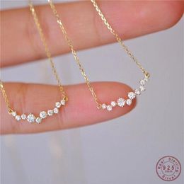 925 Sterling Silver Korean Version Simple Pave Zircon Smile Pendant Clavicle Chain Necklace Women Charm Wedding Jewelry291L