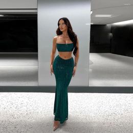 Women's Two Piece Pants 2024 Sexy Spicy Girl With Naked Short Top Half Length Skirt Solid Color Luxury Sparkling Set Two-Piece Women